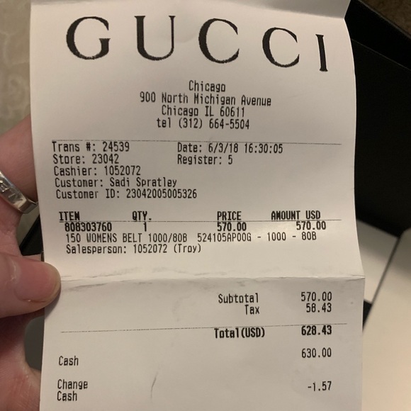 gucci belt receipt